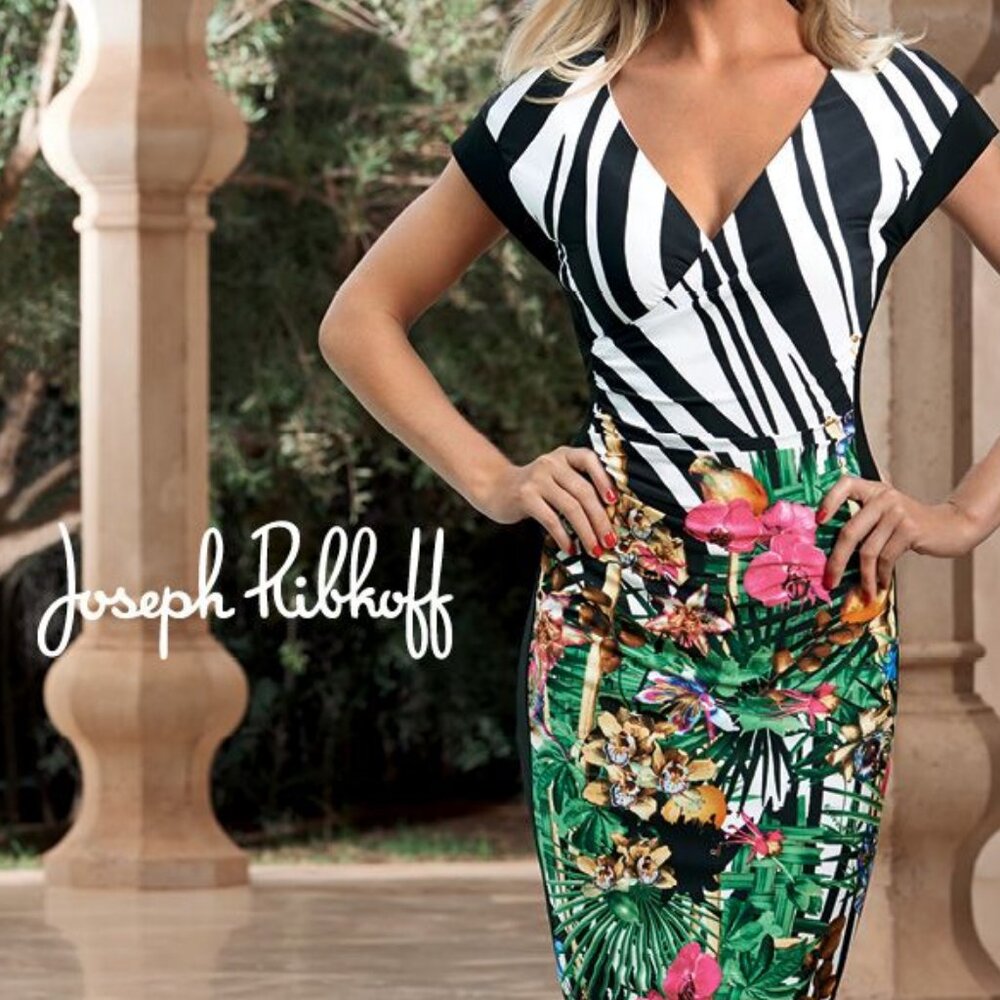 Joseph Ribkoff Zebra and Floral Midi Dress